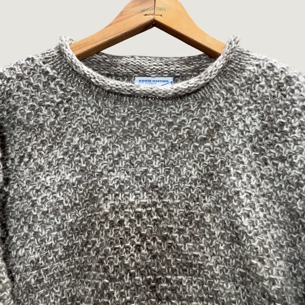 Eden Rising Bar Harbor Wool Sweater Marled Brown Knit Nepal Mens L Moss Stitch